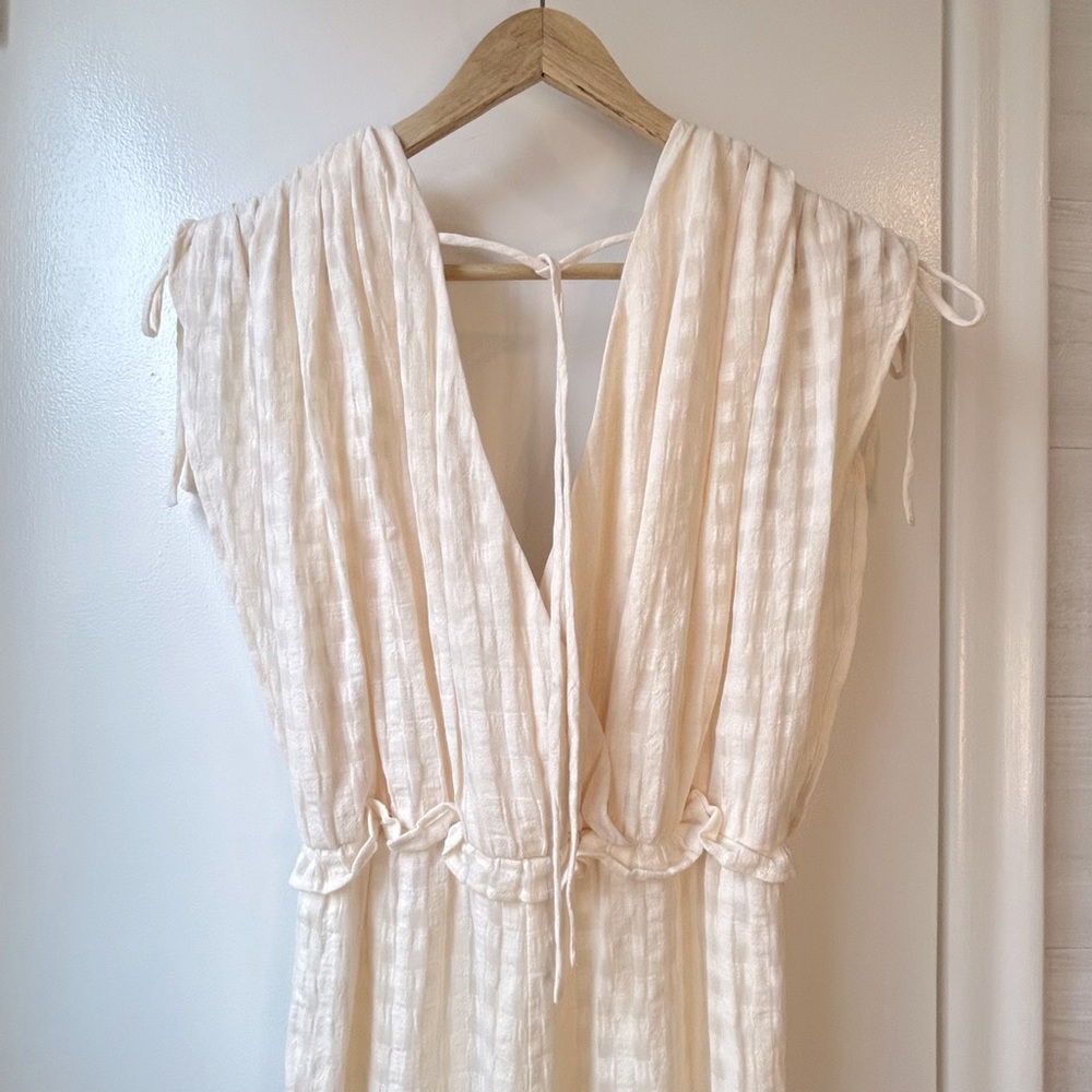 TULAROSA Linen Check Olea Jumpsuit Cream
